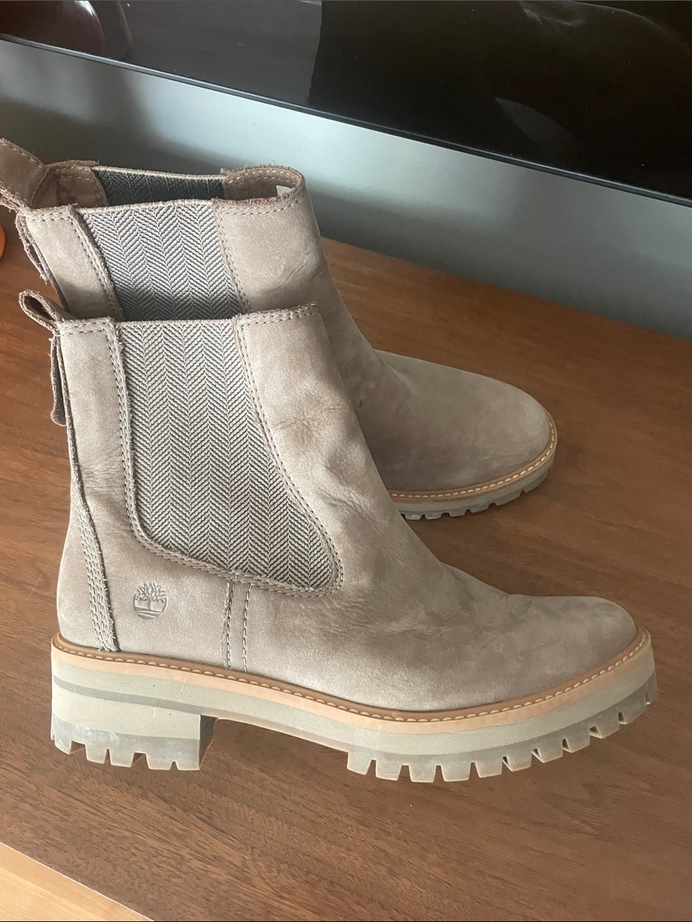 Timberland Taupe Suede Chelsea Lug Ankle Boots